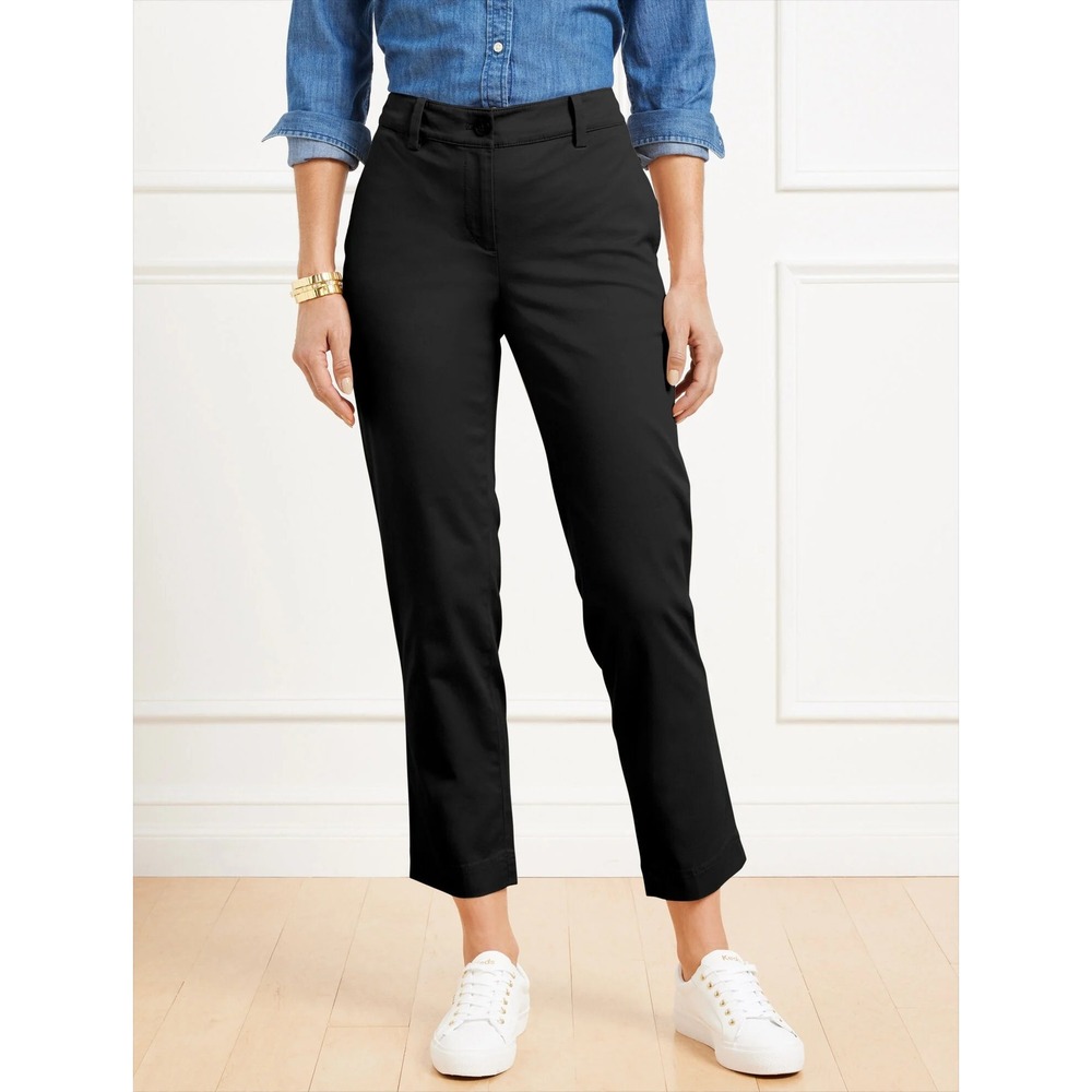 TALBOTS 10 Women's Black Cotton‎ Cropped Pants Ankle Slit Hem